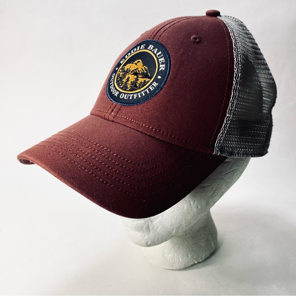Eddie Bauer Outdoor Outfitter Burgundy Billed Trucker Style Hat Snap Closure